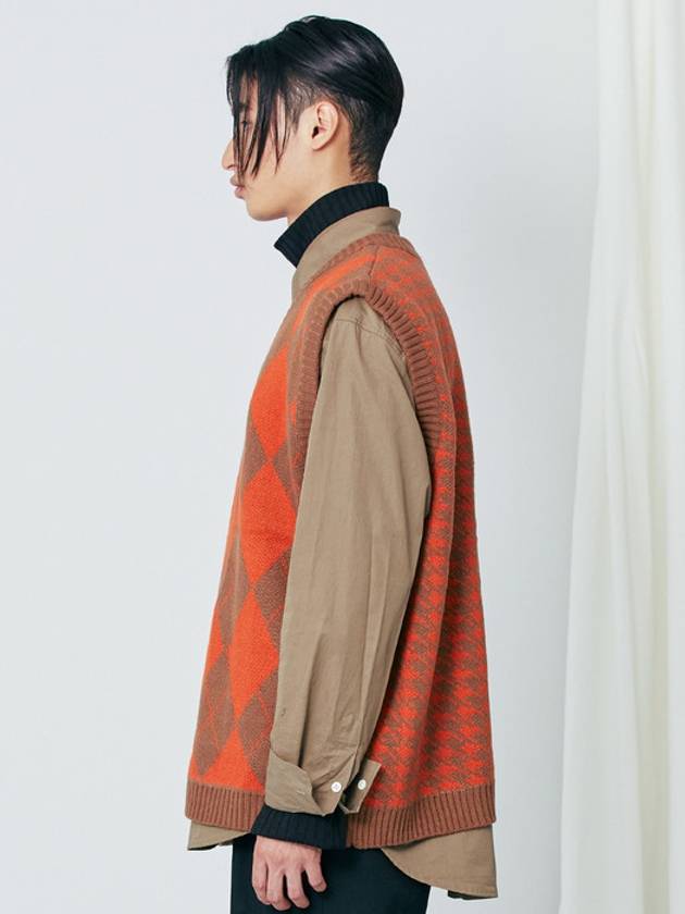 Argyle Houndstooth Half Half Knit Vest Orange - S SY - BALAAN 4