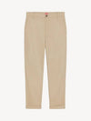 Logo Patch Cotton Straight Pants Beige - KENZO - BALAAN 1