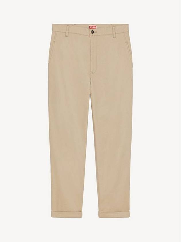 Logo Patch Cotton Straight Pants Beige - KENZO - BALAAN 1