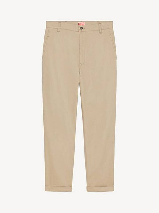 Logo Patch Cotton Straight Pants Beige - KENZO - BALAAN 1