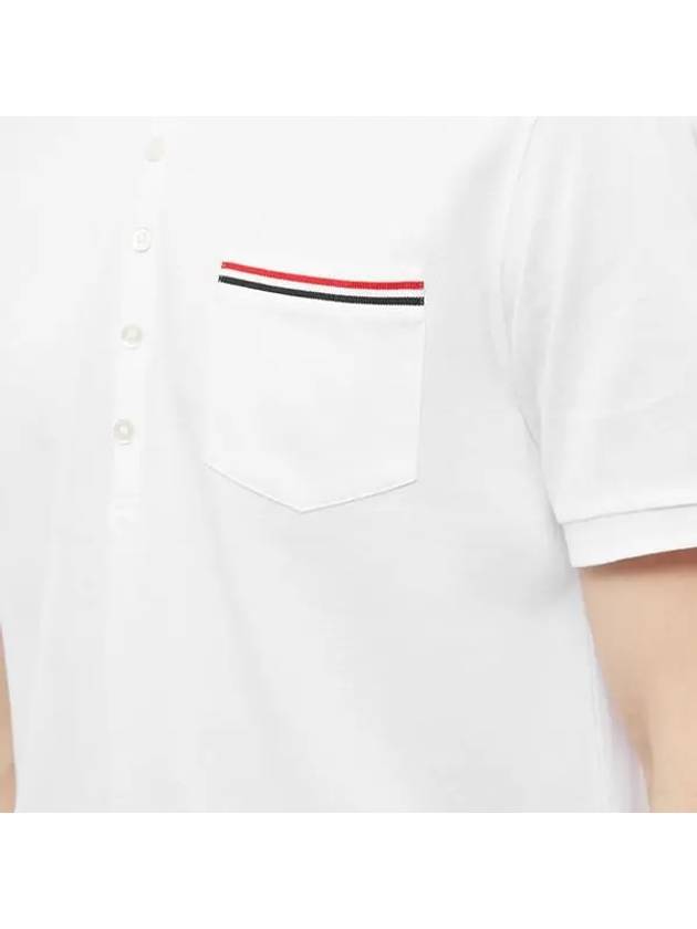 Men's Three Stripes Pocket Mercerized Short Sleeve Polo Shirt White - THOM BROWNE - BALAAN 5