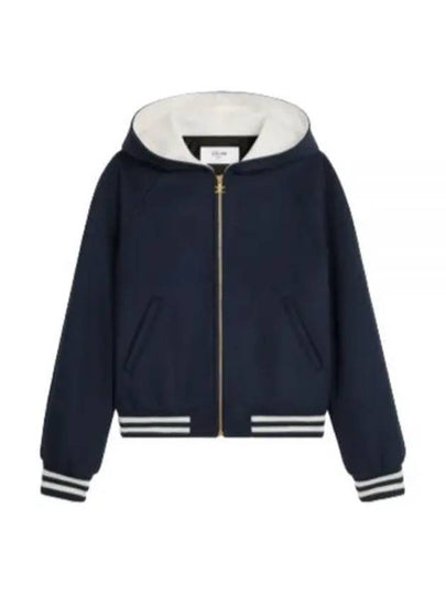 Teddy Double Face Cashmere Hooded Jacket Navy - CELINE - BALAAN 2