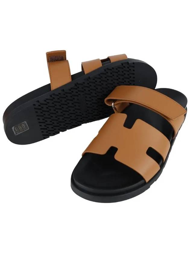 Chypre H Logo Calfskin Sandals Brown - HERMES - BALAAN 5