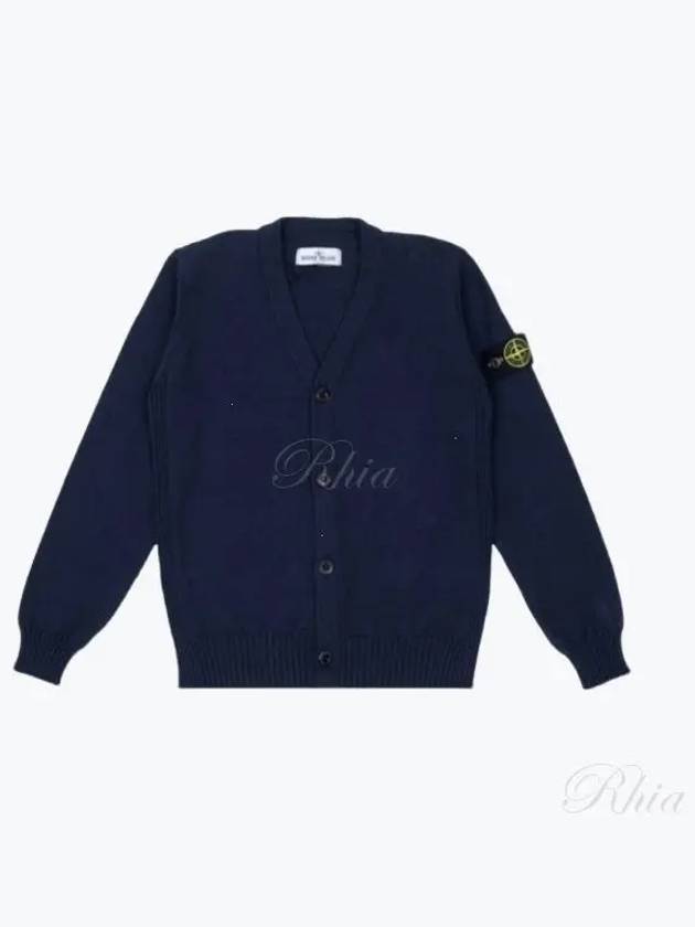 Kids Wappen Patch V-Neck Knit Cardigan Navy - STONE ISLAND - BALAAN 2