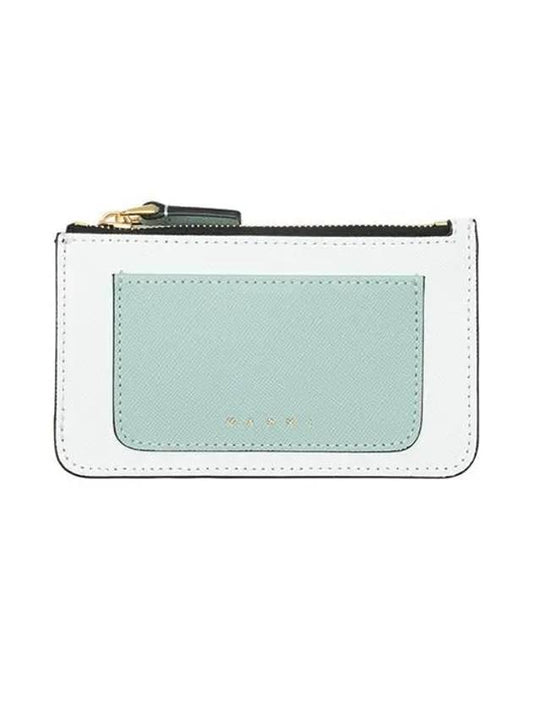 Saffiano Two-Tone Zipper Card Wallet Lime Stone Tea Green - MARNI - BALAAN 2