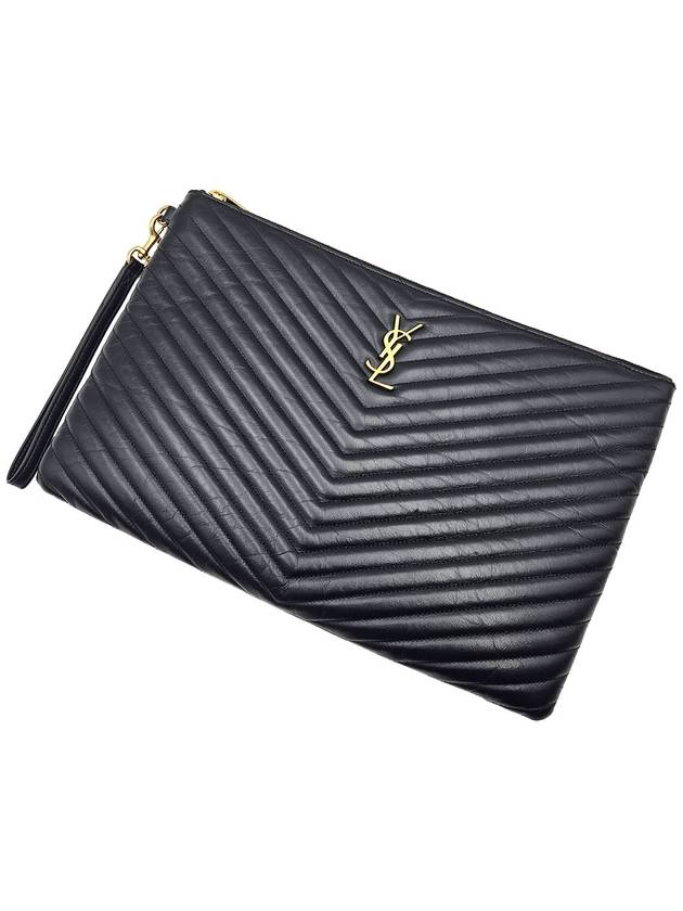 Saint Laurent 440222 Black Matelasse Monogram Document Holder Strap Clutch - SAINT LAURENT - BALAAN 5