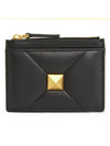 One Stud Leather Zipper Coin Purse Black - VALENTINO - BALAAN 5