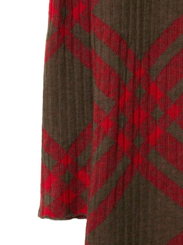 Check Turtleneck Wool Blend Midi Dress Brown Red - BURBERRY - BALAAN 3