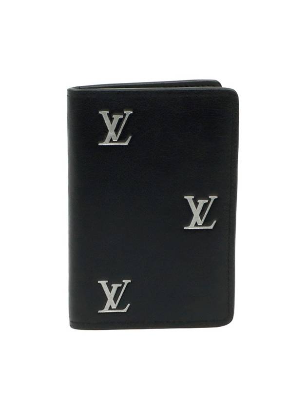 Black Grain Calfskin Silver LV Logo Pocket Organizer Card Holder M83192 - LOUIS VUITTON - BALAAN 1