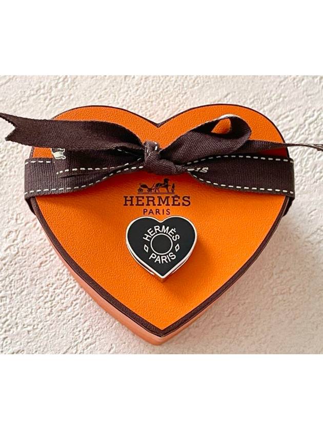 Mini Heart Twilly Scarf Ring Black Silver - HERMES - BALAAN 3