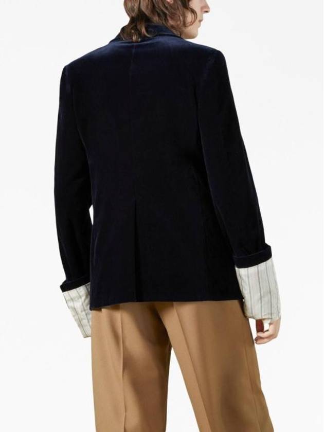 Stretch Cotton Velvet Formal Jacket Dark Blue - GUCCI - BALAAN 8