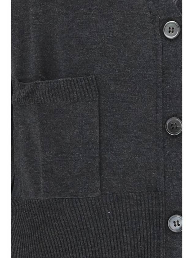 Silk Cotton Blend Relaxed V-Neck Cardigan Dark Grey - THOM BROWNE - BALAAN 4