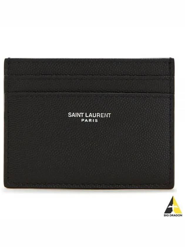 Embossed Leather Card Wallet Black - SAINT LAURENT - BALAAN 2