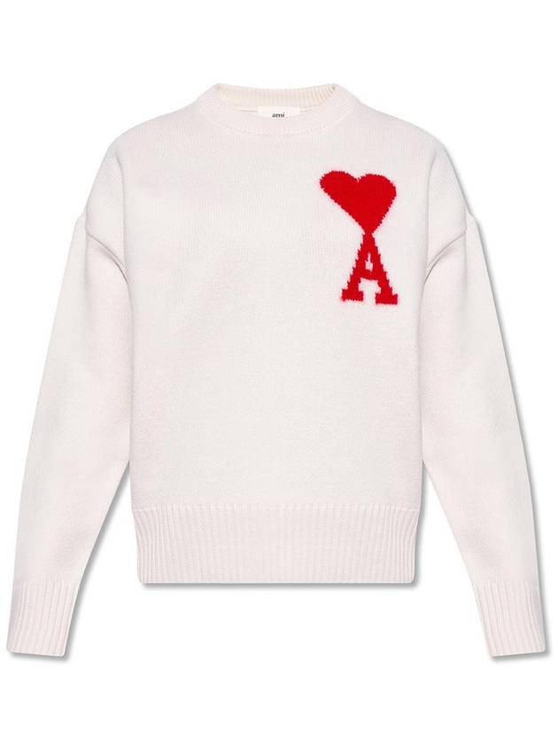 Big Heart Logo Wool Knit Top White - AMI - BALAAN 2