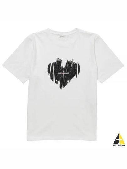 Heart Print Short Sleeve T-Shirt White - SAINT LAURENT - BALAAN 2