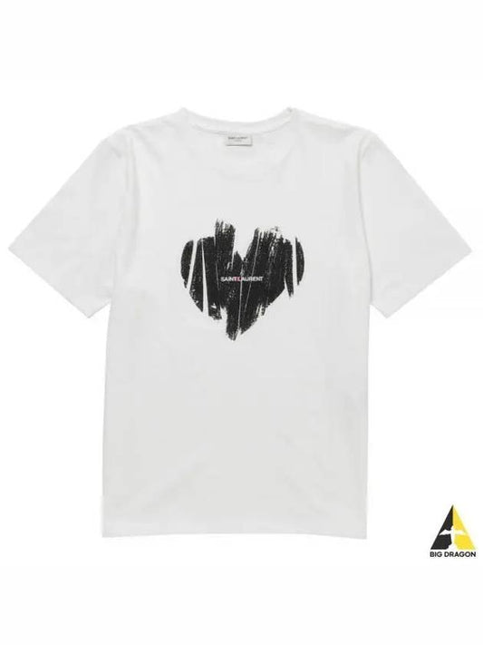 Heart Print Short Sleeve T-Shirt White - SAINT LAURENT - BALAAN 2