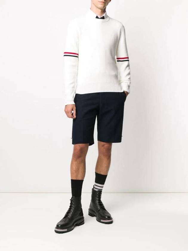 Men's Milan Stitch Armband Crew Neck Knit Top White - THOM BROWNE - BALAAN 3