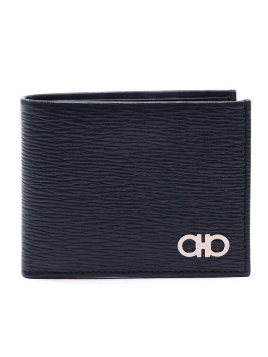 Salvatore Double Gancini Halfwallet Navy - SALVATORE FERRAGAMO - BALAAN.