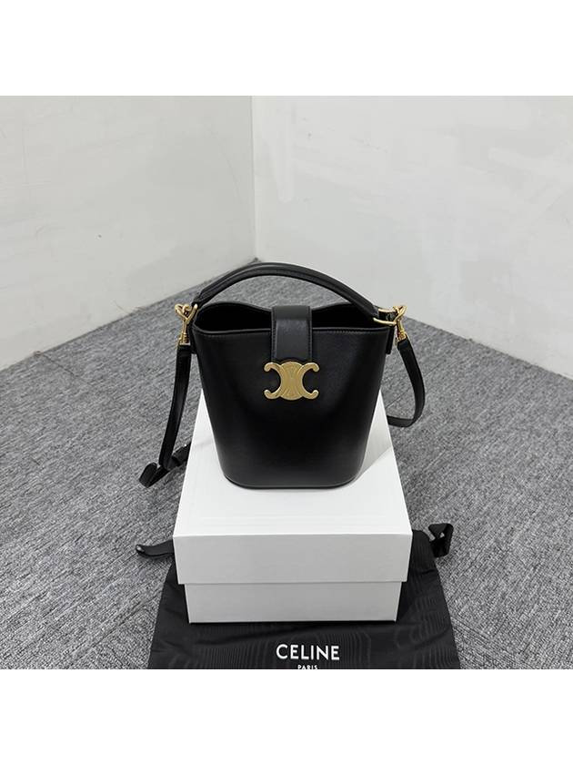 Louise Mini Smooth Calfskin Leather Bucket Bag Black - CELINE - BALAAN 3