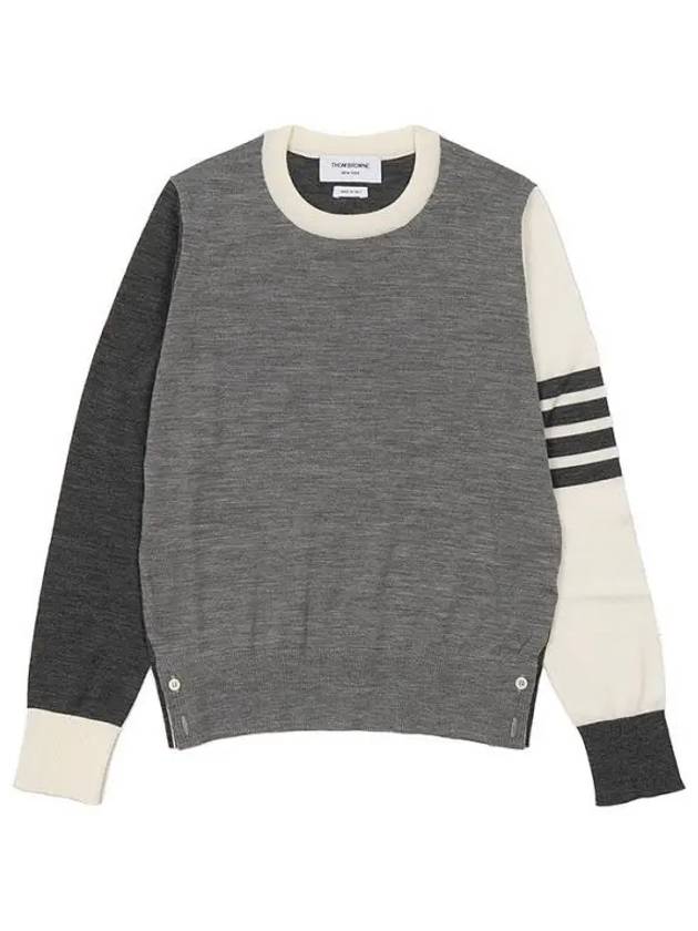 Women's Fun Mix 4 Bar Crew Neck Knit Top Grey - THOM BROWNE - BALAAN 2