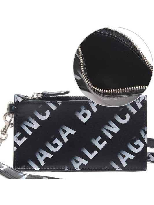 Logo All Over Print Cash Keyring Card Case Black - BALENCIAGA - BALAAN.