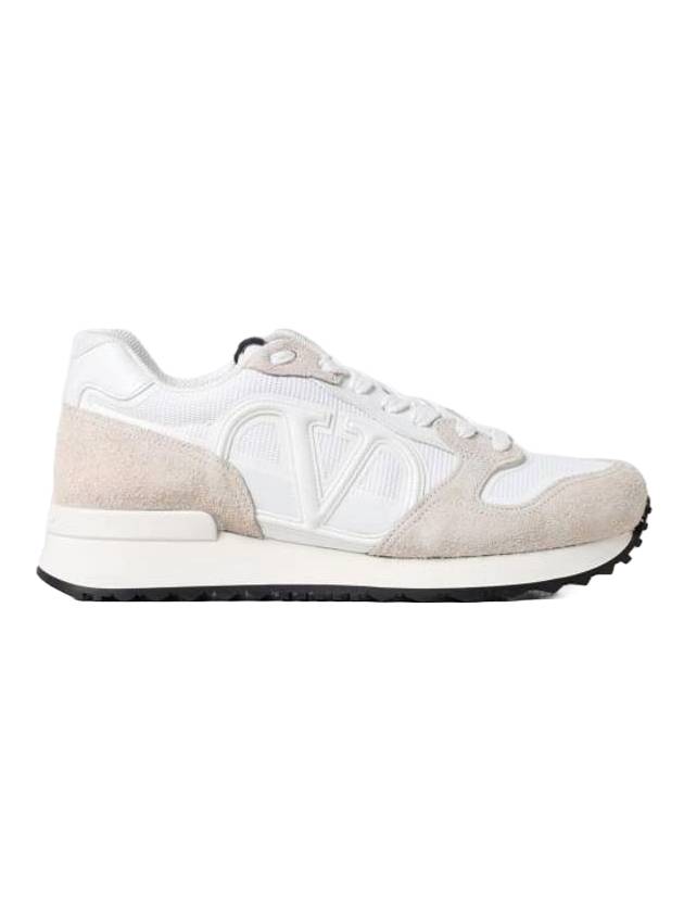 Logo Signature Suede Calfskin Low Top Sneakers Beige White - VALENTINO - BALAAN 1