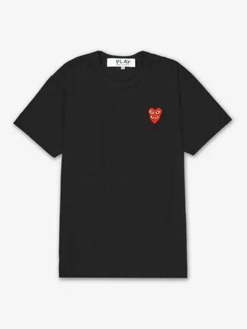 COMME DES GARCONS PLAY Double Red Heart Pen Logo Short Sleeve T Shirt Black AXT2880511 - COMME DES GARCONS PLAY - BALAAN 1