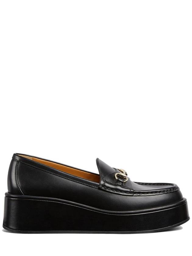 Women's Horsebit Wedge Leather Loafer Black - GUCCI - BALAAN 2