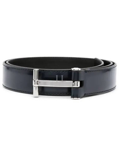 T Buckle Leather Belt Dark Navy - TOM FORD - BALAAN 2