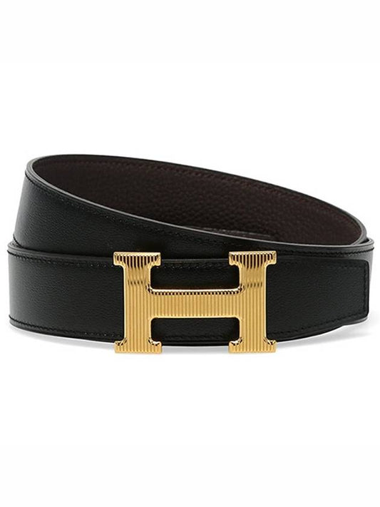 H Buckle Striee Reversible 32mm Leather Belt Noir Chocolate - HERMES - BALAAN 2