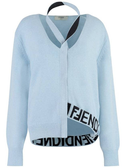 Cutout Cashmere Cardigan Light Blue - FENDI - BALAAN 2