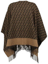 Roma Allover Logo Wool Cashmere Cape Brown - FENDI - BALAAN 4