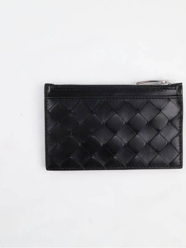 Intrecciato Zipper Single Card Wallet Black - BOTTEGA VENETA - BALAAN 3