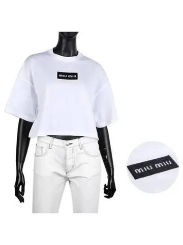 MIU sequin logo crop short sleeve t shirt 270391 - MIU MIU - BALAAN 1