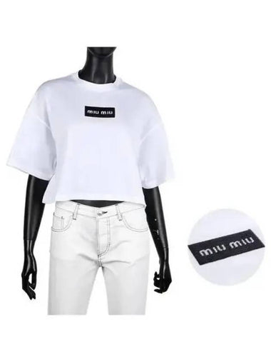 MIU sequin logo crop short sleeve t shirt 270391 - MIU MIU - BALAAN 1