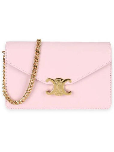 Triomphe Chain Shiny Calfskin Half Wallet Pastel Pink - CELINE - BALAAN 1