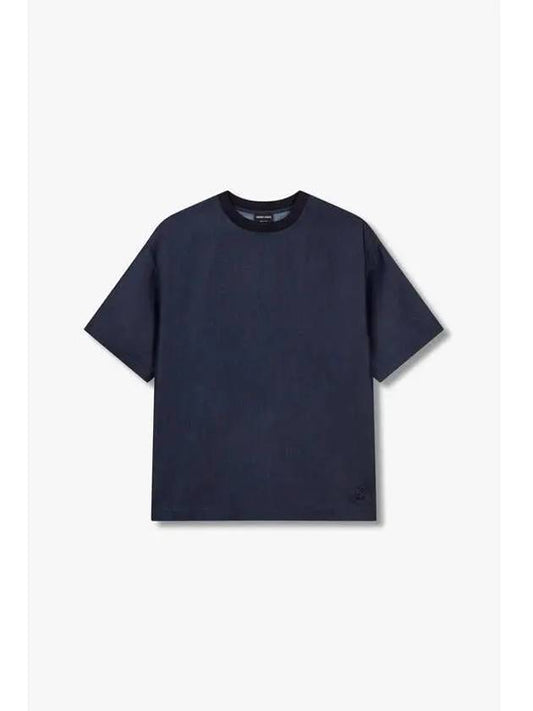 Men s Mini Embroidered Logo Denim T Shirt Navy - GIORGIO ARMANI - BALAAN 1