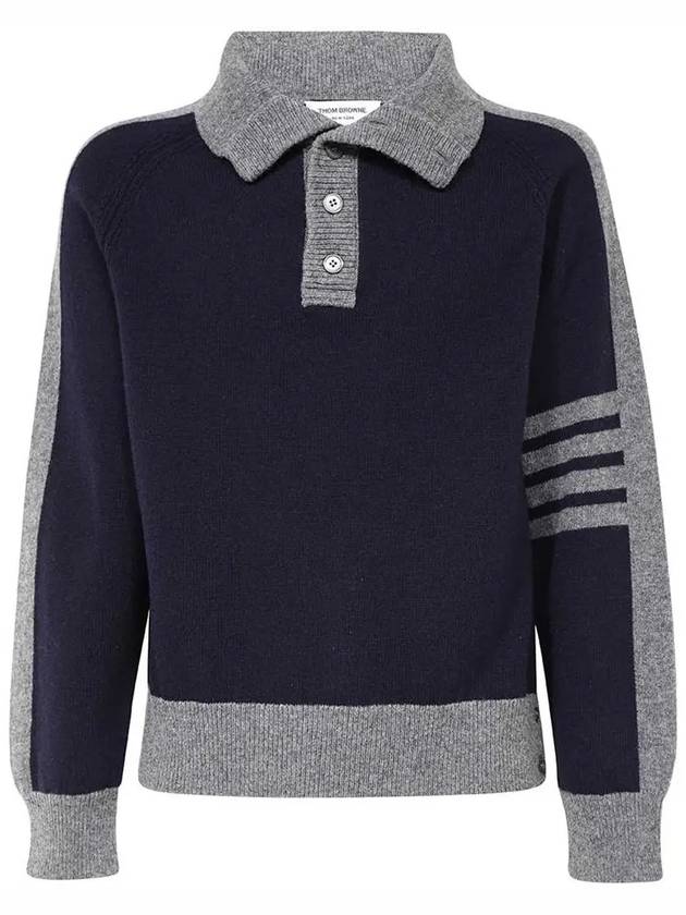 4-Bar Wool Polo Knit Top Navy Grey - THOM BROWNE - BALAAN 3