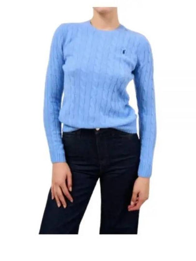 Pony Embroidered Logo Cable Knit Top Light Blue - POLO RALPH LAUREN - BALAAN 2