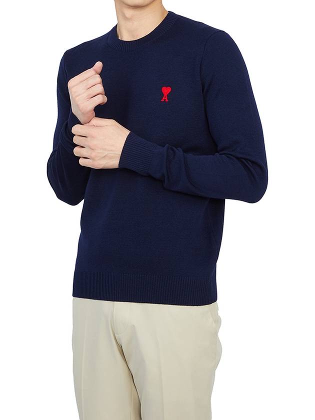 Men's Mini Heart Logo Merino Wool Knit Top Dark Navy - AMI - BALAAN 6