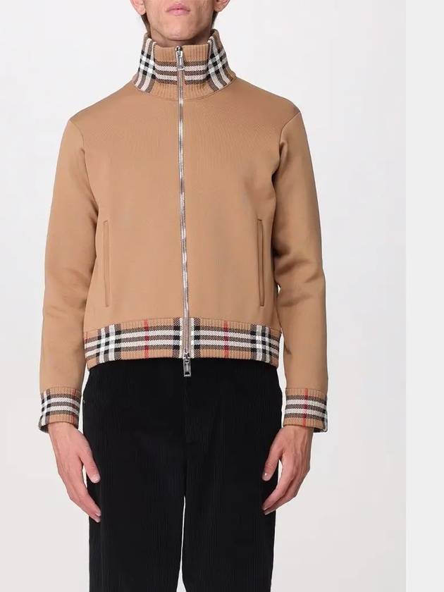 Men's Check Trim Track Jacket Camel - BURBERRY - BALAAN 4