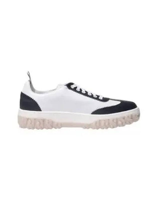 Calf Suede Cable Knit Low Top Sneakers White Navy - THOM BROWNE - BALAAN 2