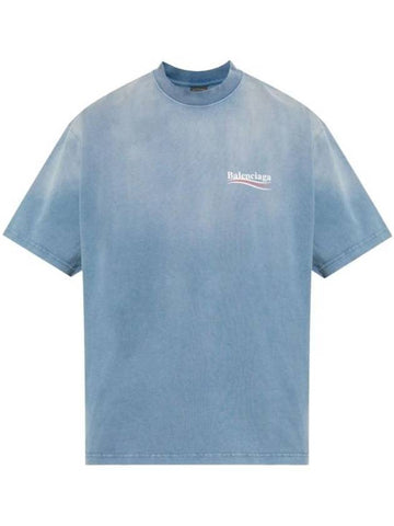 Political Campaign Medium Fit Short Sleeve T-Shirt Blue - BALENCIAGA - BALAAN 1