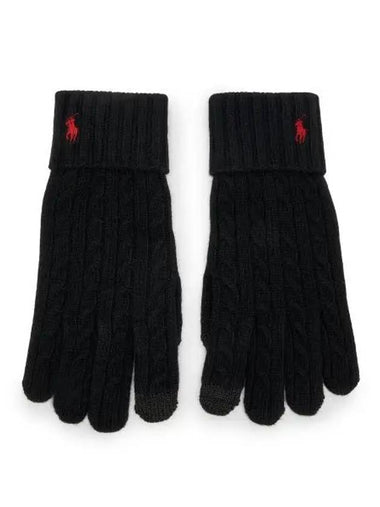 Cable knit wool blend touch glove black - POLO RALPH LAUREN - BALAAN 1