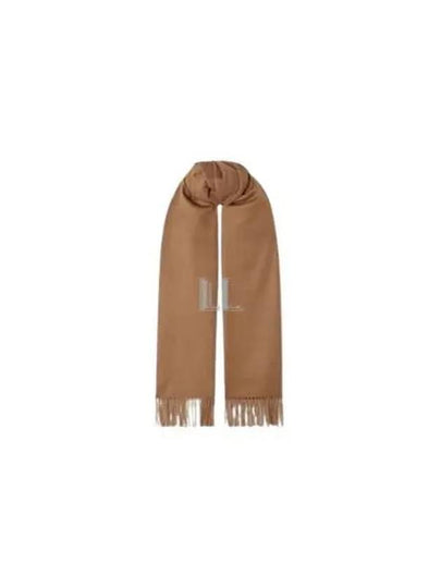 Logo Embroidered Cashmere Muffler Camel - SAINT LAURENT - BALAAN 2