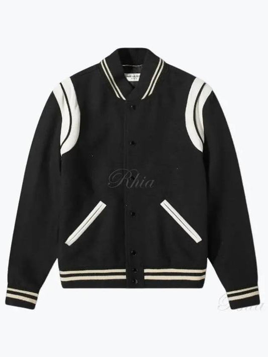 Teddy Bomber Jacket in Wool Black White - SAINT LAURENT - BALAAN 2