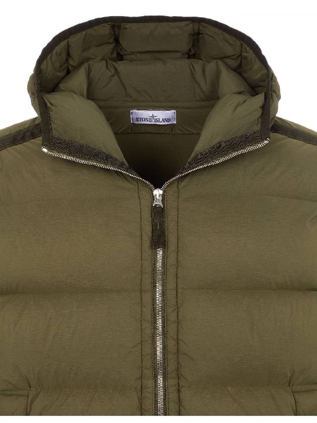 Seamless Logo Nylon Hooded Down Jacket Olive - STONE ISLAND - BALAAN 4