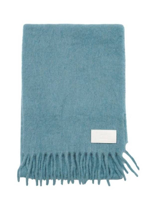 Logo Patch Fringe Wool Muffler Aquamarine - AMI - BALAAN 2