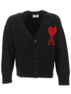 Heart Logo V Neck Wool Cardigan Black - AMI - BALAAN 3