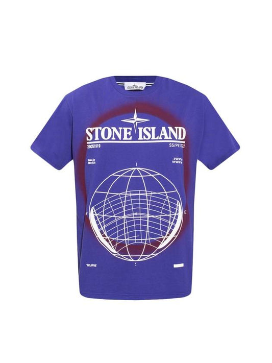 Men's Solar Eclipse Logo Short Sleeve T-Shirt Bright Blue - STONE ISLAND - BALAAN 1